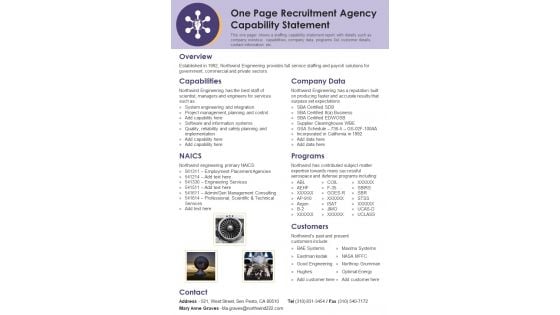 One Page Recruitment Agency Capability Statement PDF Document PPT Template