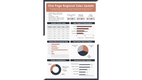 One Page Regional Sales Update PDF Document PPT Template