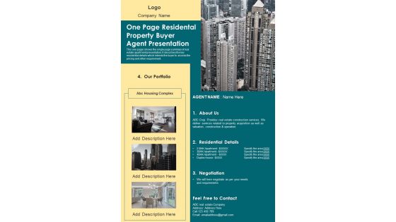 One Page Residental Property Buyer Agent Presentation PDF Document PPT Template