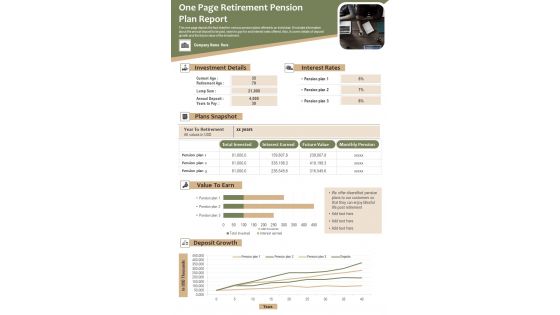 One Page Retirement Pension Plan Report PDF Document PPT Template