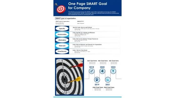 One Page SMART Goal For Company PDF Document PPT Template