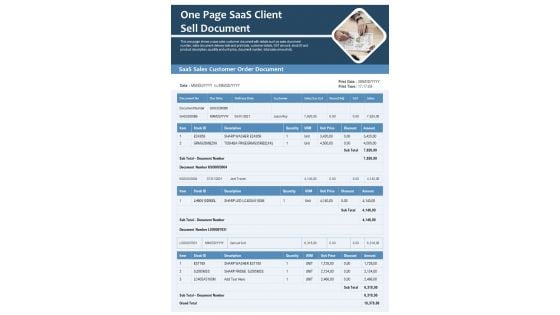 One Page Saas Client Sell Document PDF Document PPT Template