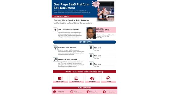 One Page Saas Platform Sell Document PDF Document PPT Template