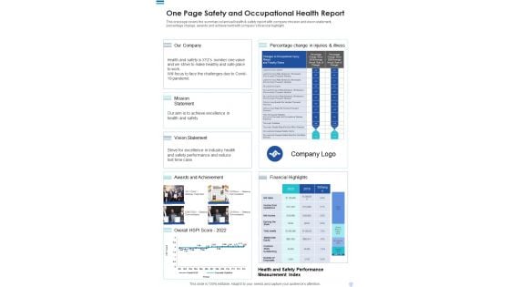 One Page Safety And Occupational Health Report One Pager Documents One Page Safety And Occupational Health Report One Pager Documents