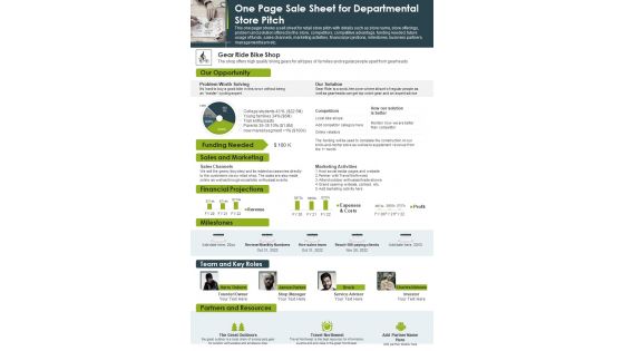 One Page Sale Sheet For Departmental Store Pitch PDF Document PPT Template