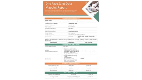 One Page Sales Data Mapping Report PDF Document PPT Template