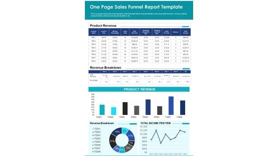 One Page Sales Funnel Report Template PDF Document PPT Template