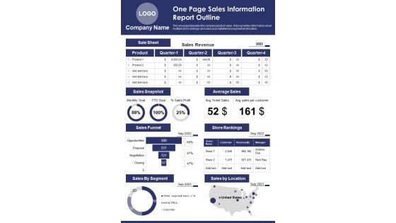 One Page Sales Information Report Outline PDF Document PPT Template