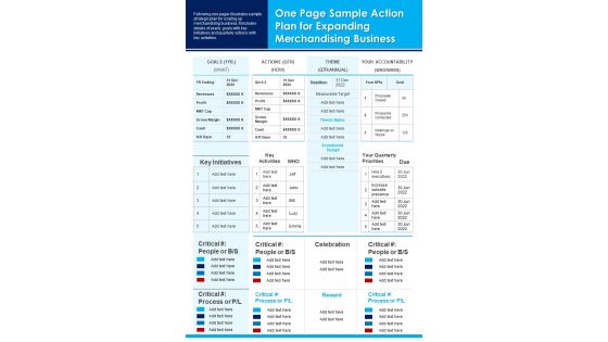 One Page Sample Action Plan For Expanding Merchandising Business PDF Document PPT Template