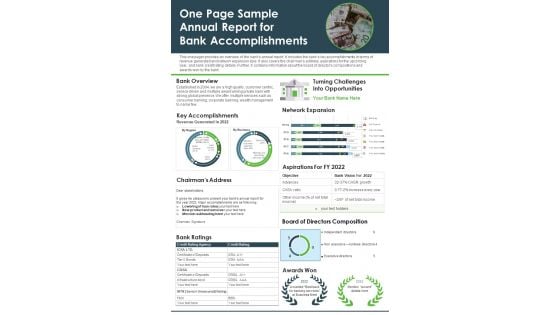 One Page Sample Annual Report For Bank Accomplishments PDF Document PPT Template