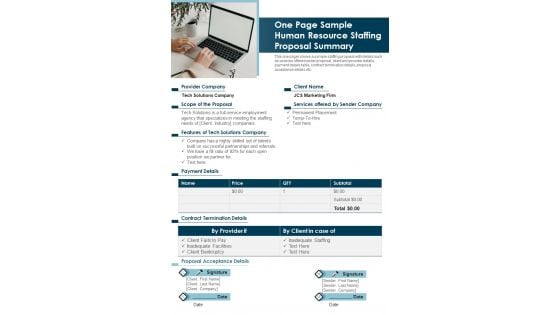 One Page Sample Human Resource Staffing Proposal Summary PDF Document PPT Template One Page Sample Human Resource Staffing Proposal Summary PDF Document PPT Template