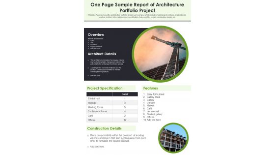 One Page Sample Report Of Architecture Portfolio Project PDF Document PPT Template