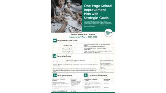 One Page School Improvement Plan With Strategic Goals PDF Document PPT Template One Page School Improvement Plan With Strategic Goals PDF Document PPT Template