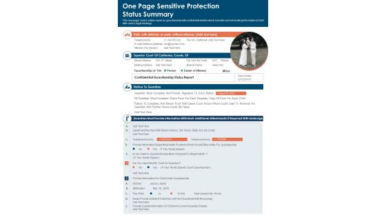 One Page Sensitive Protection Status Summary PDF Document PPT Template