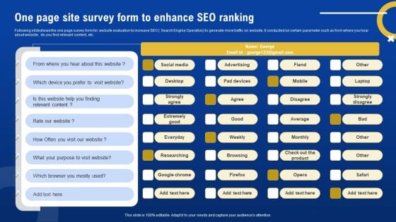 One Page Site Survey Form To Enhance SEO Ranking Survey SS