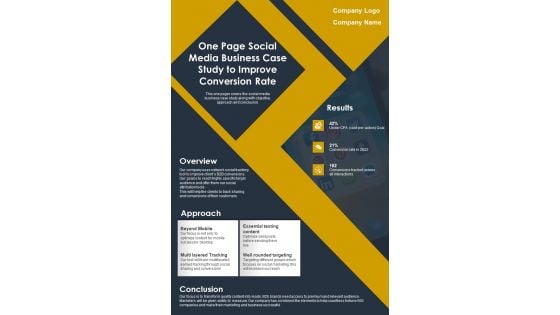 One Page Social Media Business Case Study To Improve Conversion Rate PDF Document PPT Template