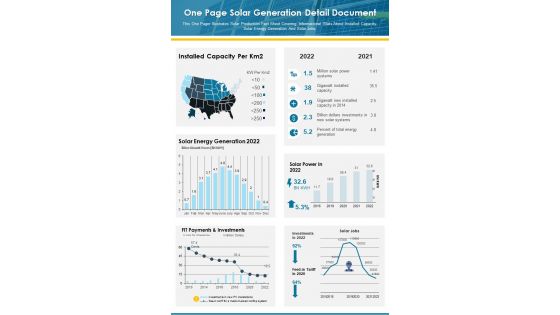 One Page Solar Generation Detail Document PDF Document PPT Template