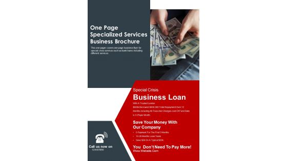 One Page Specialized Services Business Brochure PDF Document PPT Template One Page Specialized Services Business Brochure PDF Document PPT Template