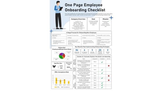 One Page Staff Onboarding Checklist PDF Document PPT Template