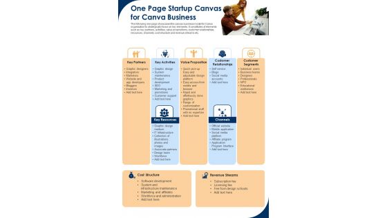 One Page Startup Canvas For Canva Business PDF Document PPT Template