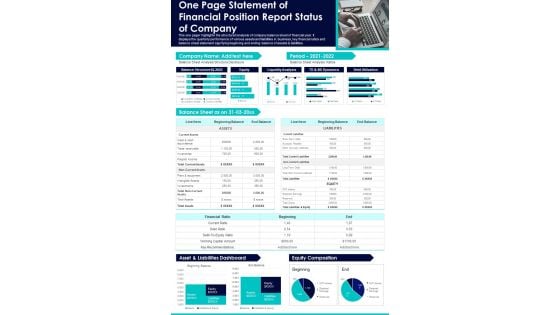 One Page Statement Of Financial Position Report Status Of Company PDF Document PPT Template