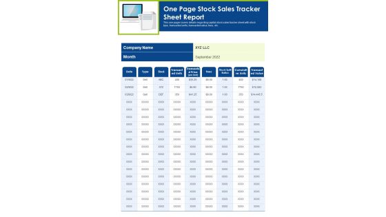 One Page Stock Sales Tracker Sheet Report PDF Document PPT Template