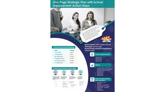 One Page Strategic Plan With School Improvement Action Steps PDF Document PPT Template