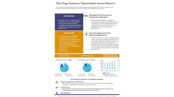 One Page Summary Departments Annual Reports One Pager Documents