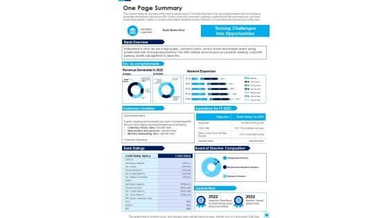 One Page Summary Template 225 One Pager Documents