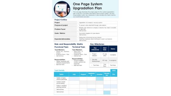 One Page System Upgradation Plan PDF Document PPT Template