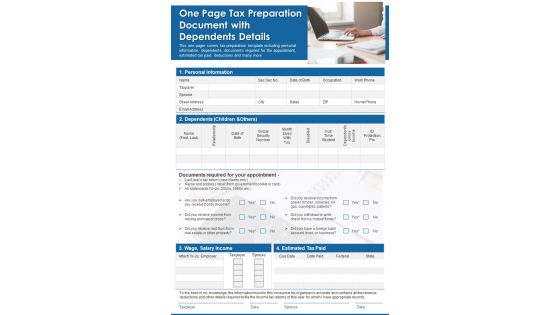 One Page Tax Preparation Document With Dependents Details PDF Document PPT Template