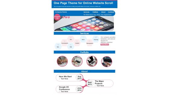 One Page Theme For Online Website Scroll PDF Document PPT Template