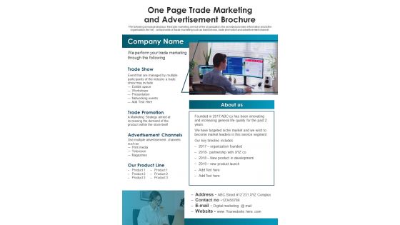 One Page Trade Marketing Ande Advertisement Brochure PDF Document PPT Template