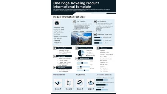 One Page Traveling Product Informational Template PDF Document PPT Template