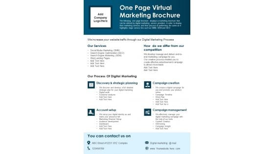 One Page Virtual Marketing Brochure PDF Document PPT Template