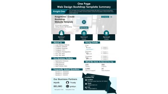 One Page Web Design Bootstrap Template Summary PDF Document PPT Template One Page Web Design Bootstrap Template Summary PDF Document PPT Template