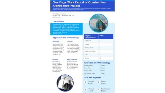 One Page Work Report Of Construction Architecture Project PDF Document PPT Template