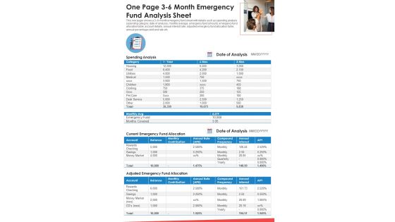 One Pager 3 6 Month Emergency Fund Sheet PDF Document PPT Template