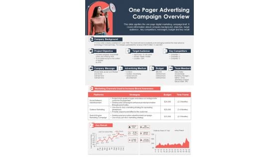 One Pager Advertising Campaign Overview PDF Document PPT Template