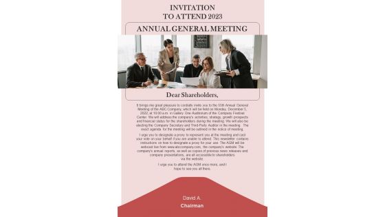 One Pager Agenda For Yearly General Meeting PDF Document PPT Template