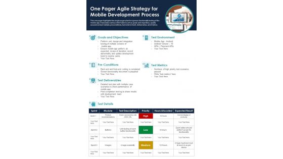 One Pager Agile Strategy For Mobile Development Process PDF Document PPT Template