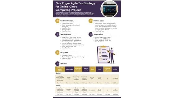 One Pager Agile Test Strategy For Online Cloud Computing Project PDF Document PPT Template