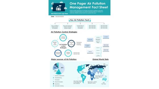 One Pager Air Pollution Management Fact Sheet PDF Document PPT Template