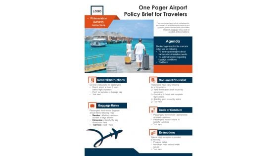 One Pager Airport Policy Brief For Travelers PDF Document PPT Template