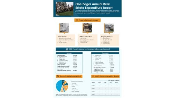 One Pager Annual Real Estate Expenditure Report PDF Document PPT Template