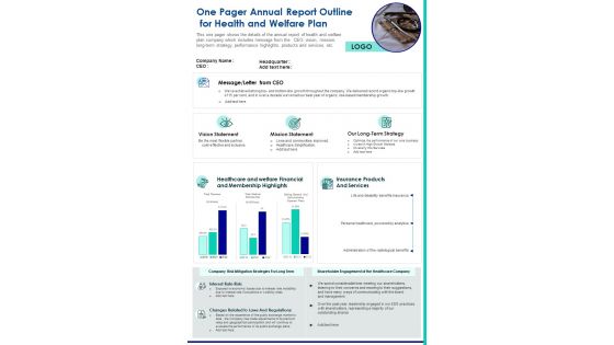 One Pager Annual Report Outline For Health And Welfare Plan PDF Document PPT Template