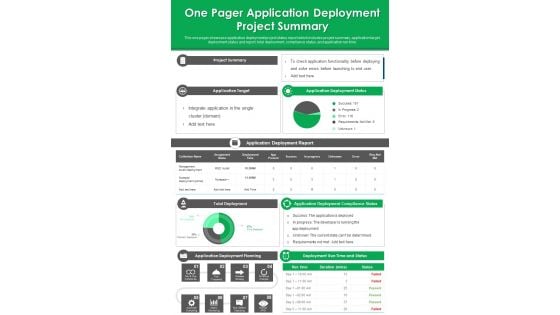 One Pager Application Deployment Project Summary PDF Document PPT Template One Pager Application Deployment Project Summary PDF Document PPT Template