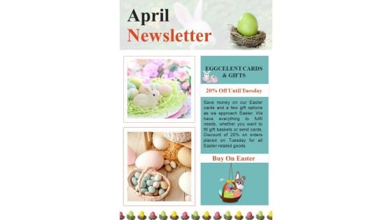 One Pager April Month Newsletter For Updates On New Product Offerings PDF Document PPT Template