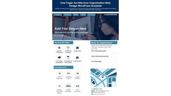 One Pager Architecture Organization Web Design Wordpress Template PDF Document PPT Template