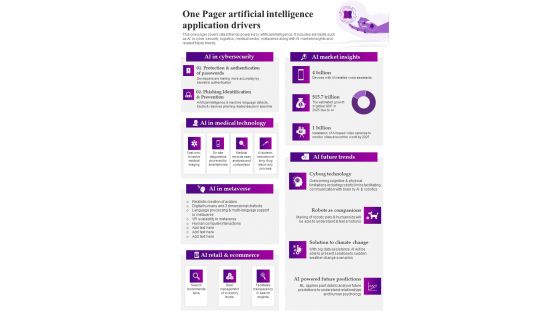 One Pager Artificial Intelligence Application Drivers PDF Document PPT Template